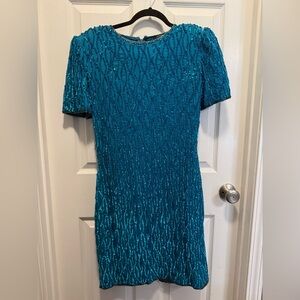 beaded drama • ‘80s vintage Turquoise sequined dress l
